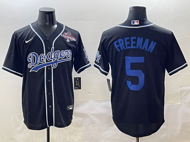 Men 2025 Los Angeles Dodgers #5 Freeman Black Three generations Fashion Nike MLB Jersey style 1